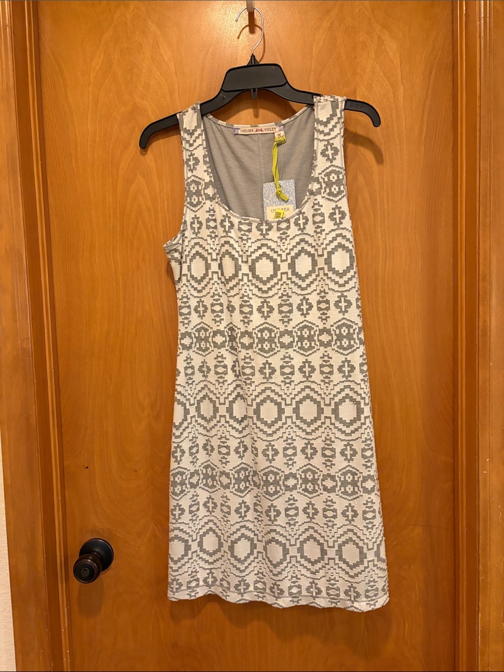 Brand new Bodycon Sleeveless Geo Print Tank Dress in Gray and Cream